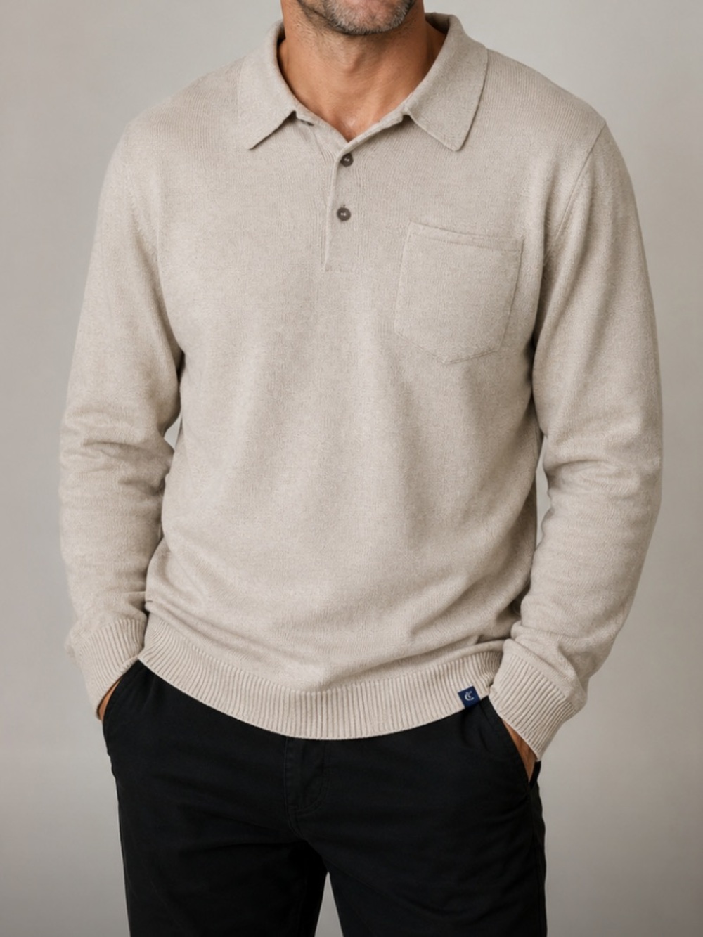 Criquet Men’s Baby Alpaca Neutral Beige Polo Sweater